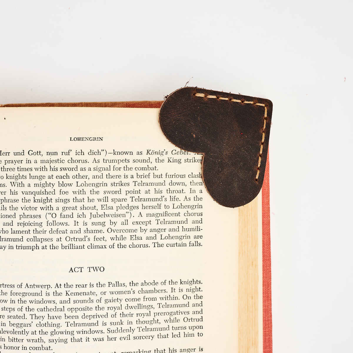 Leather Heart Bookmark in Dark Brown on a white background at Addison West