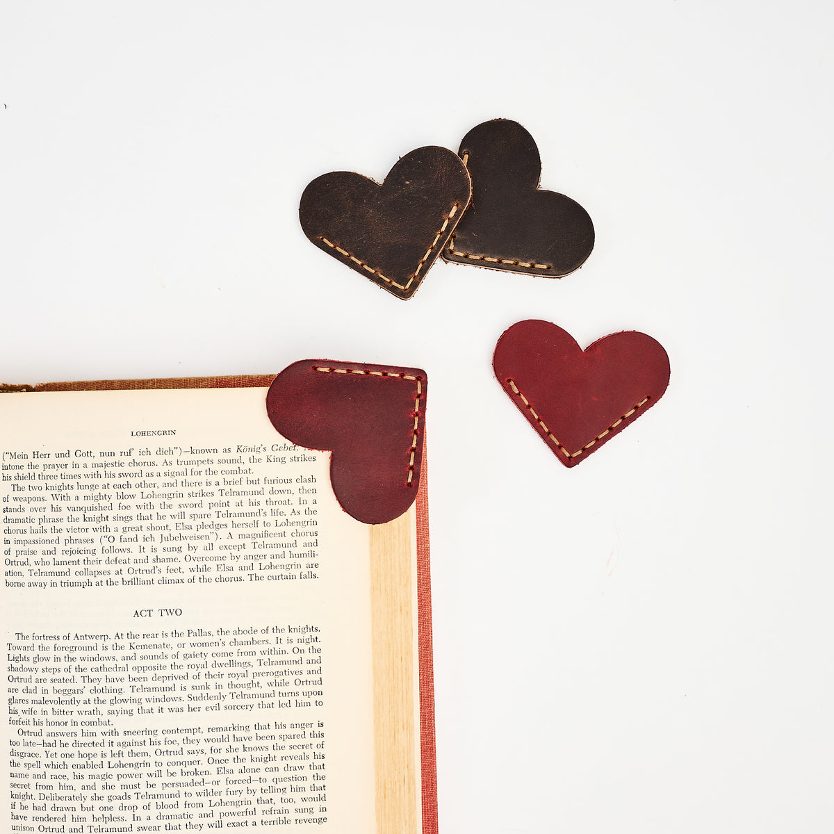 Leather Heart Bookmark in Dark Brown on a white background at Addison West