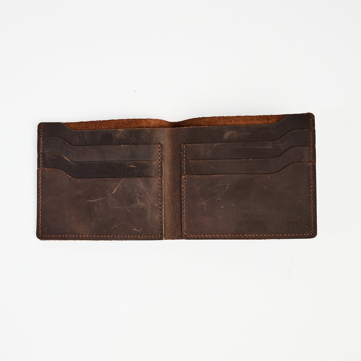 Leather Wallet Bifold Wallet in Dark Brown on a white background at Addison West