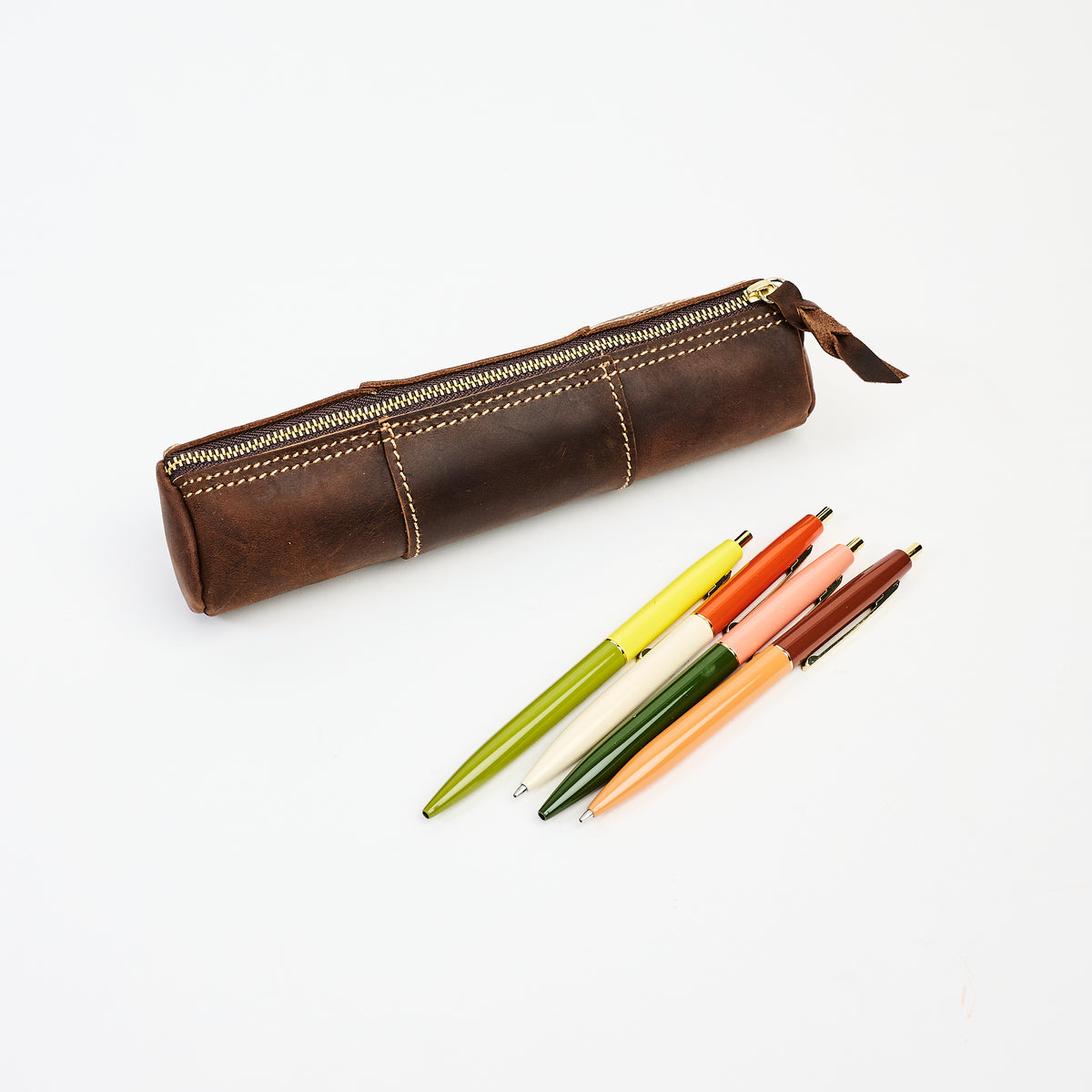 Leather Pencil Case in Dark Brown on a white background at Addison West