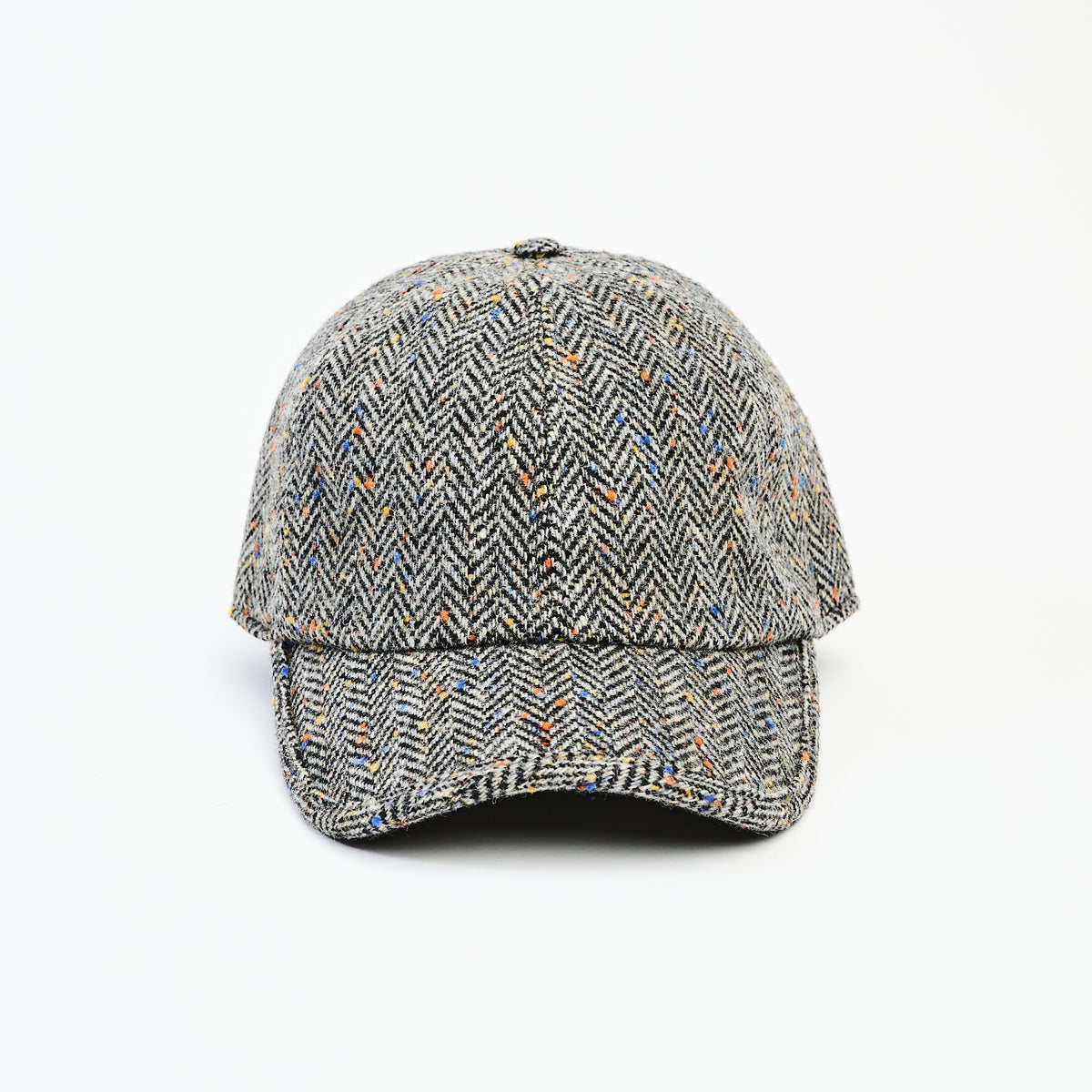 Wool Baseball Cap in Gray Herringbone on a white background at Addison West