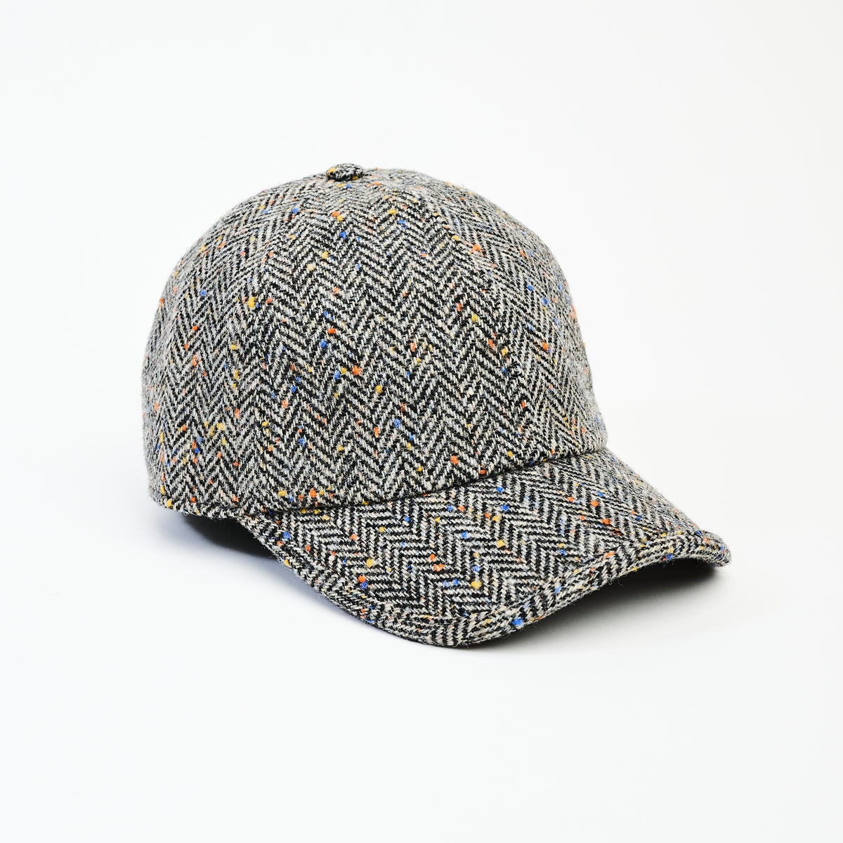 Wool Baseball Cap in Gray Herringbone on a white background at Addison West