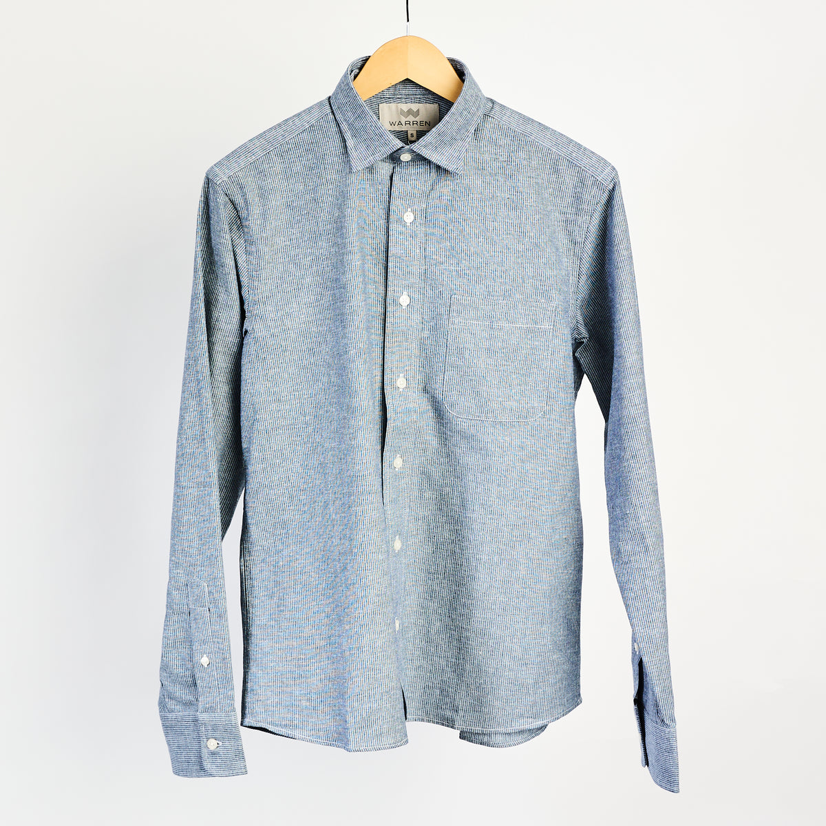 Warren Windsor Button Down in Blue Stripe on a white background at Addison West