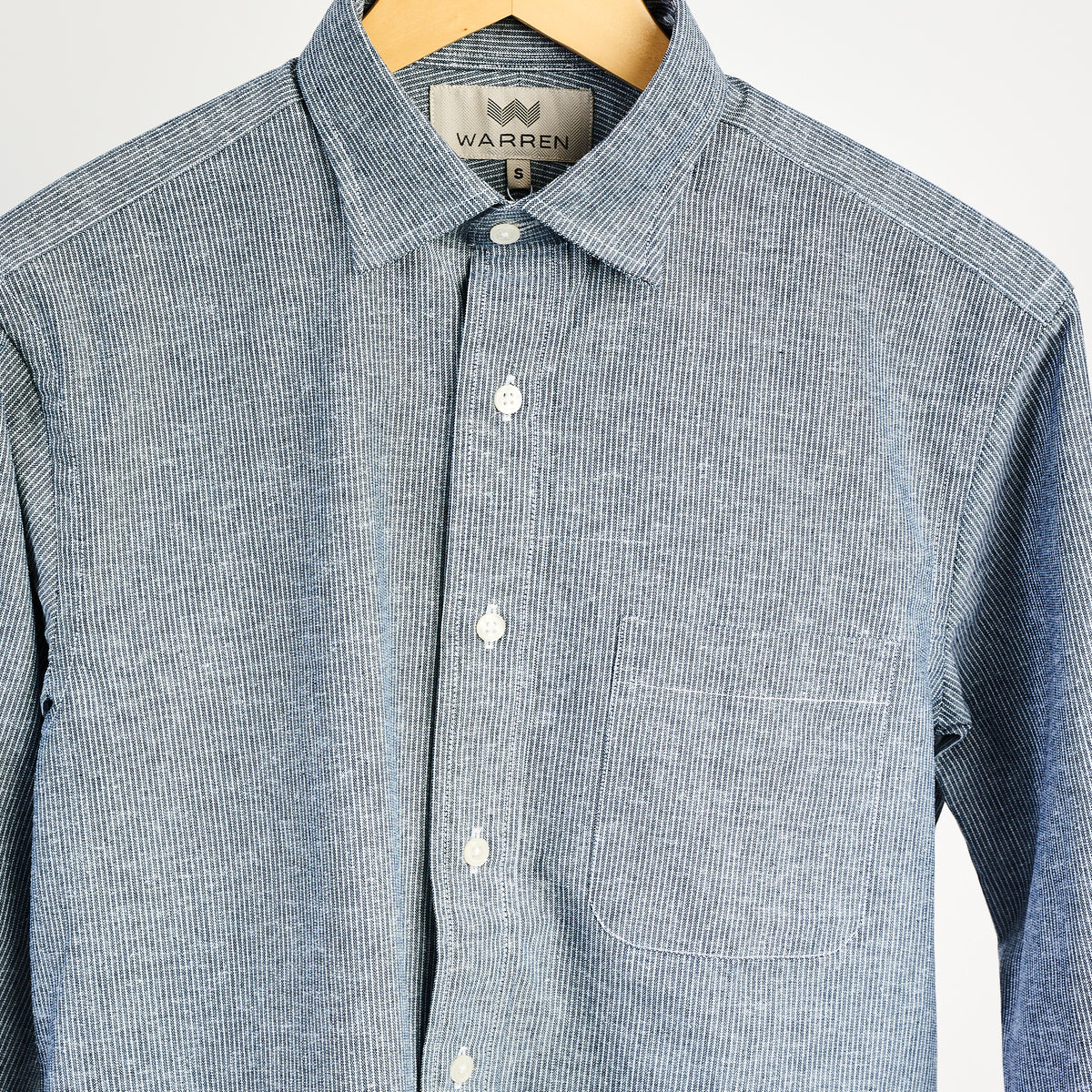 Warren Windsor Button Down in Blue Stripe on a white background at Addison West