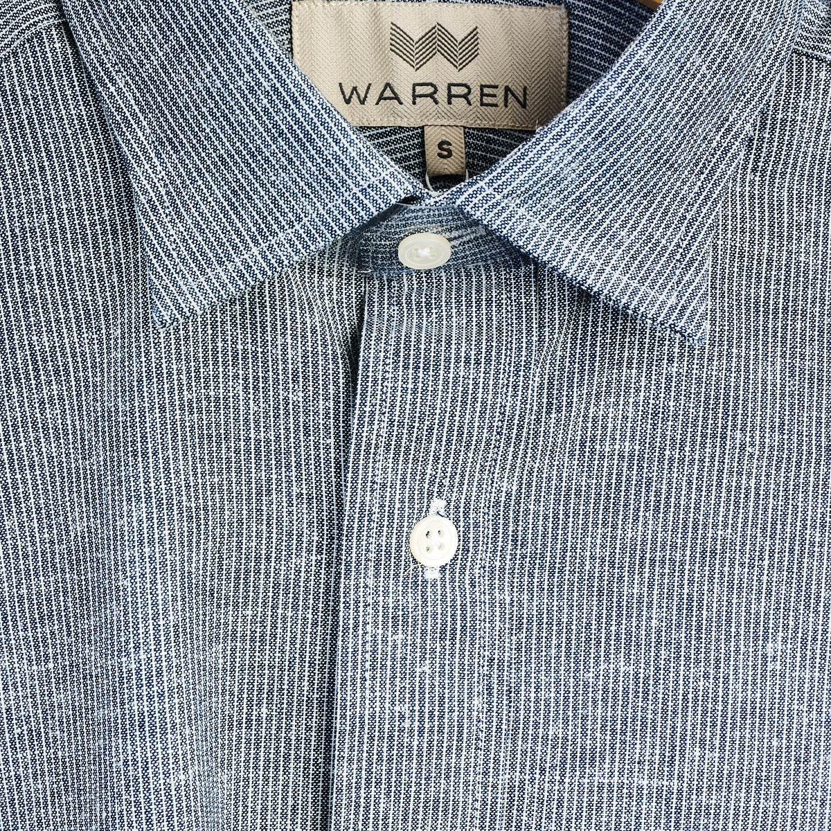 Warren Windsor Button Down in Blue Stripe on a white background at Addison West