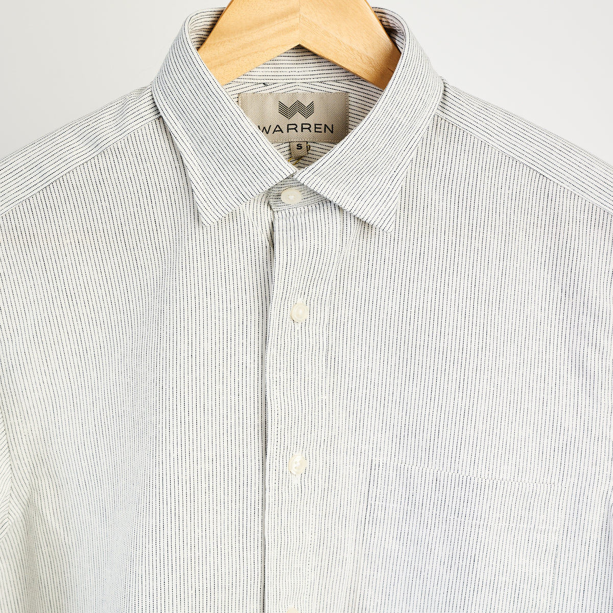 Warren Windsor Button Down in White Stripe on a white background at Addison West