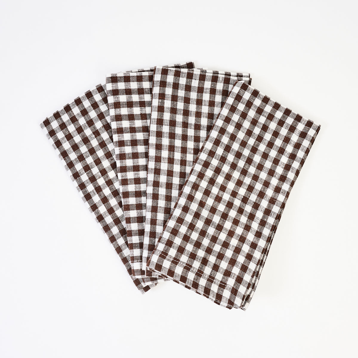 Tobacco Gingham Linen Dinner Napkins, Set of 4 on a white background at Addison West