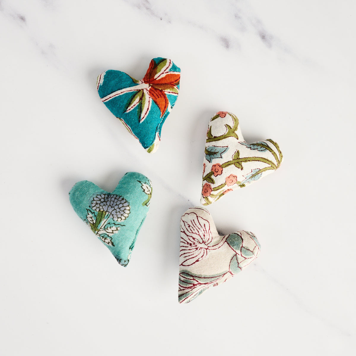 Mini Lavender Heart Sachets, Set of 4 on a white background at Addison West