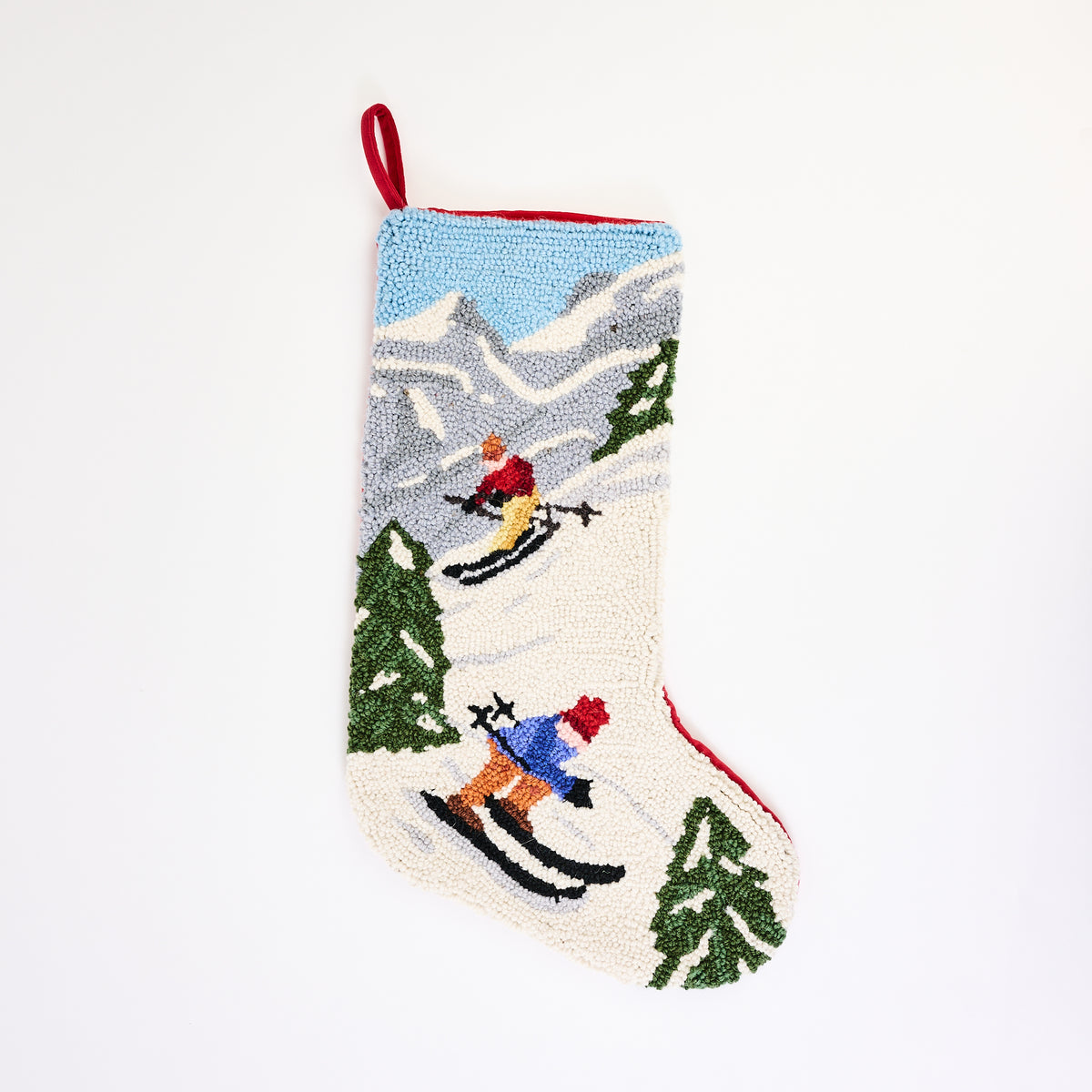 Ski Hand Hooked Stocking on a white background at Addison West