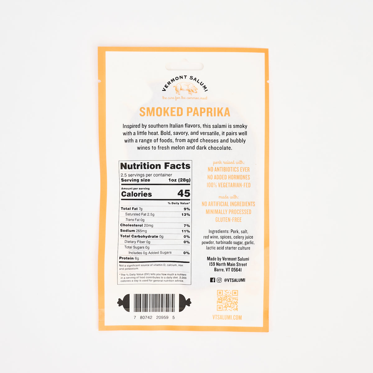 Smoked Paprika Sliced Salami on a white background at Addison West