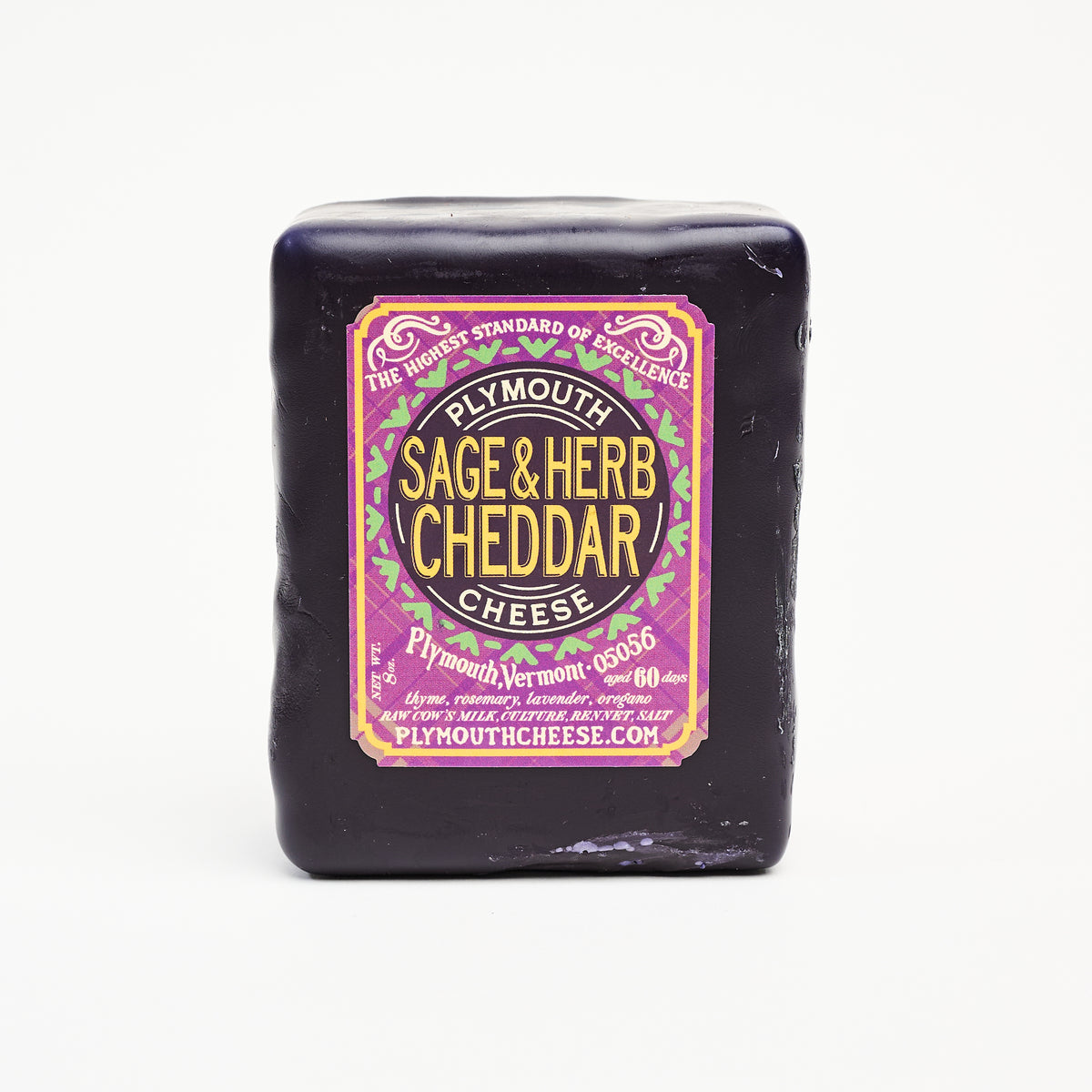 Plymouth Cheese Sage & Herb Cheddar on a white background at Addison West