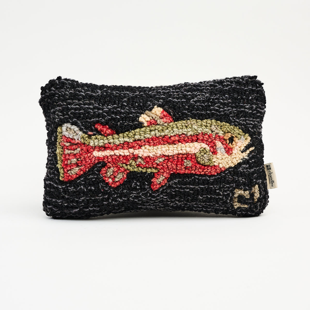 Hand Hooked Steelhead Trout Throw Pillow on a white background at Addison West