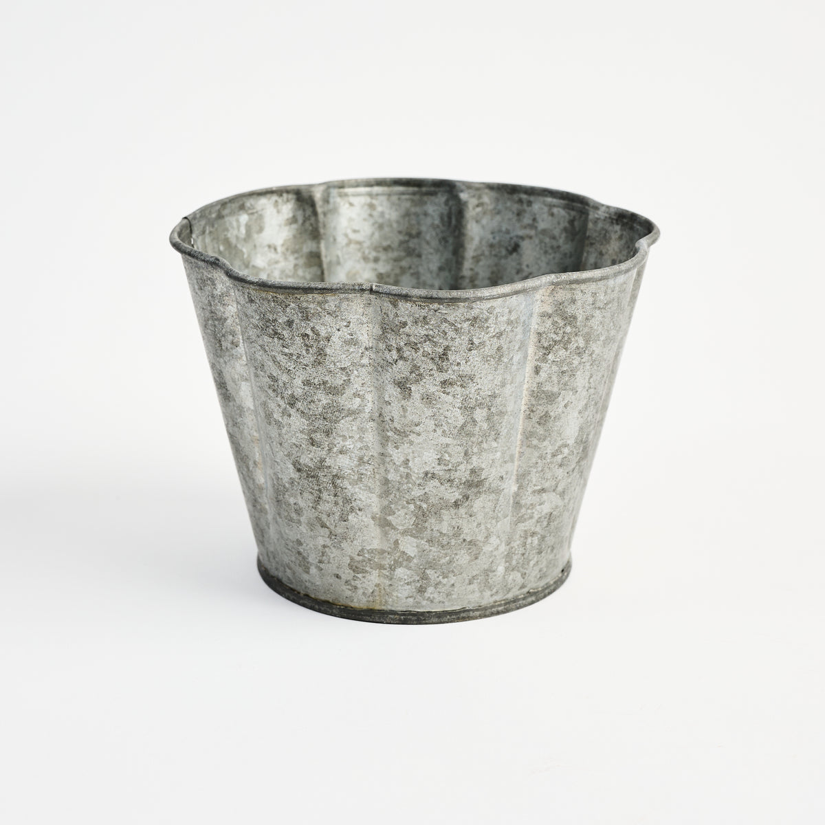 Galvanized Metal Planter With Scalloped Edge on a white background at Addison West