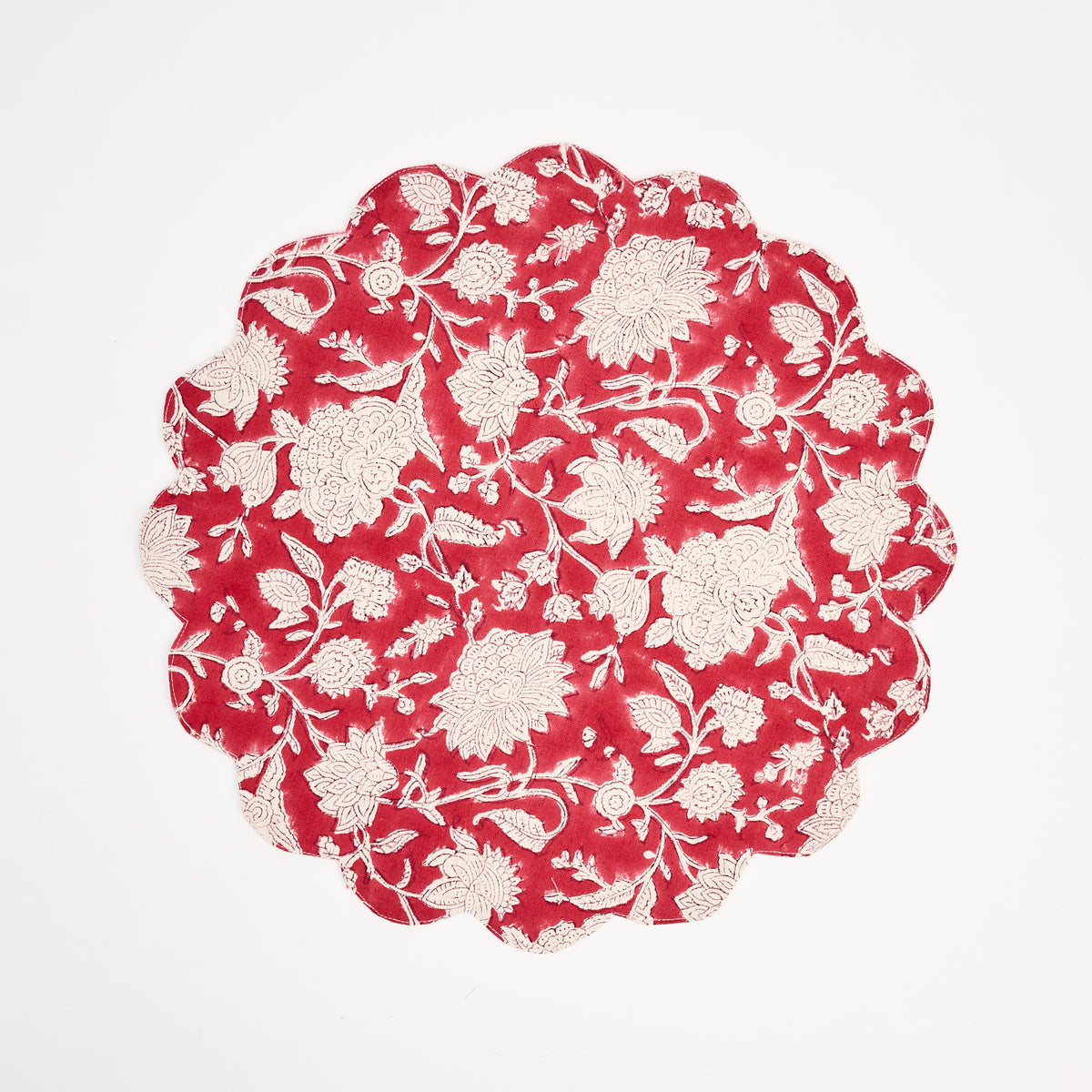Red Floral Block Print Placemat on a white background at Addison West