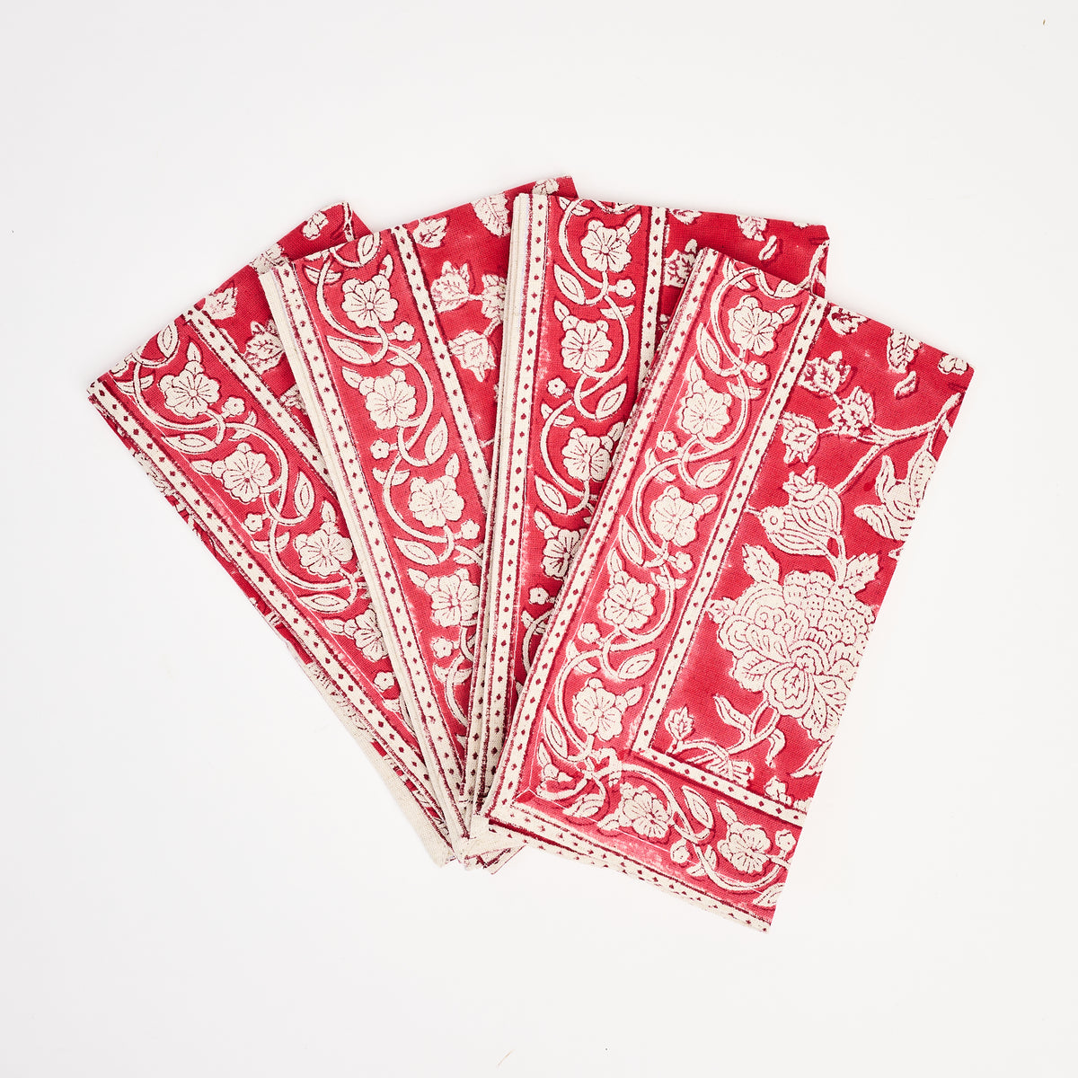 Red Floral Block Print Napkins, Set of 4 on a white background at Addison West