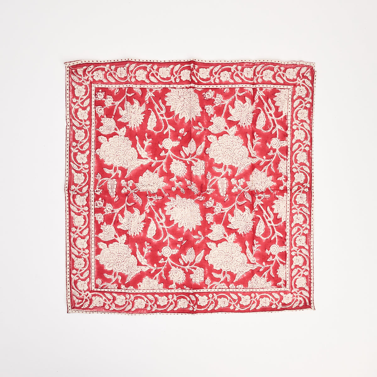Red Floral Block Print Napkins, Set of 4 on a white background at Addison West