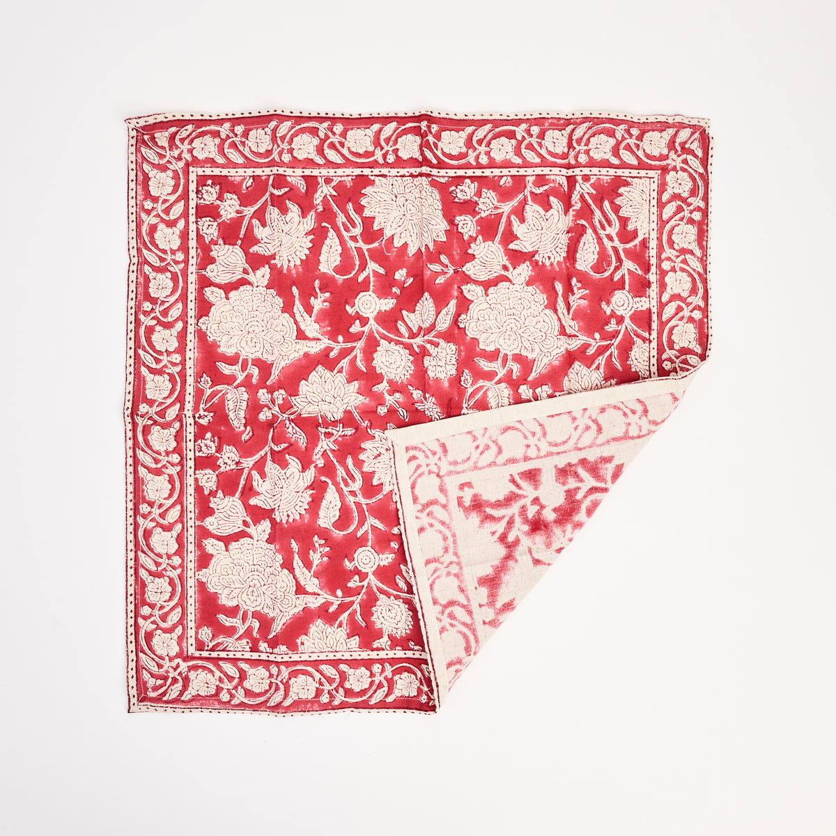 Red Floral Block Print Napkins, Set of 4 on a white background at Addison West