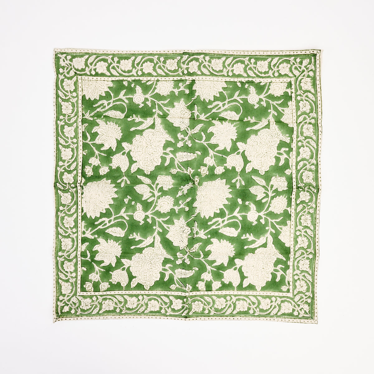 Green Floral Block Print Napkins, Set of 4 on a white background at Addison West