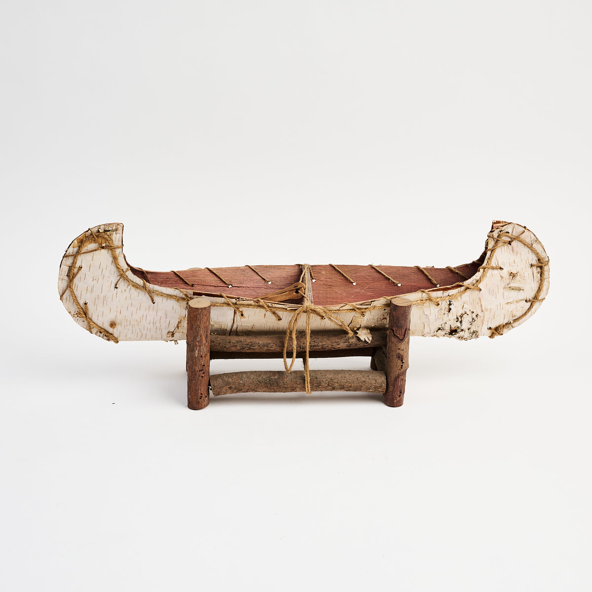 Vintage 22" Birchbark Canoe in Stand on a white background at Addison West