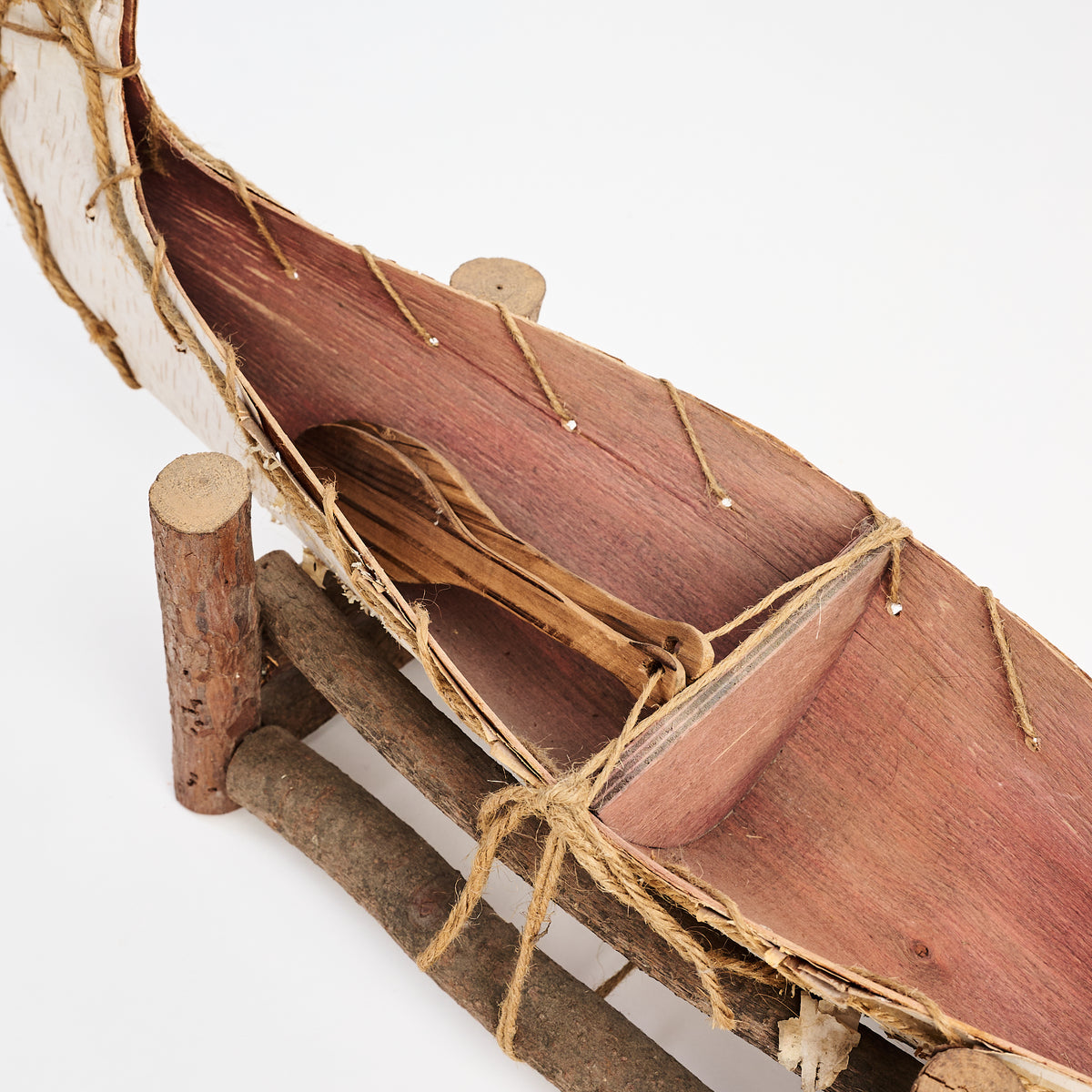 Vintage 22" Birchbark Canoe in Stand on a white background at Addison West