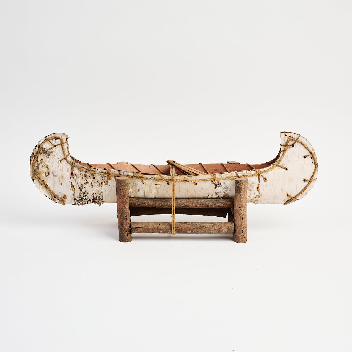 Vintage 22" Birchbark Canoe in Stand on a white background at Addison West