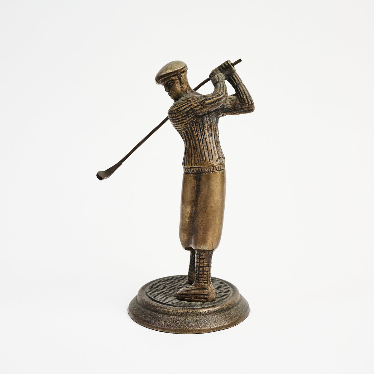 Vintage Brass Golfer on a white background at Addison West