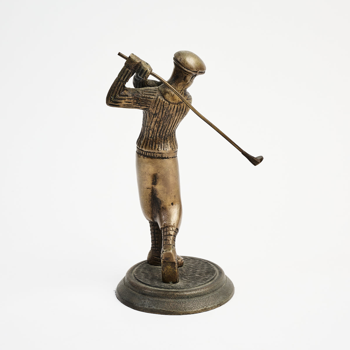 Vintage Brass Golfer on a white background at Addison West