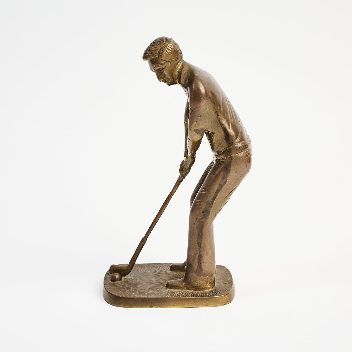 Vintage Brass Golfer on a white background at Addison West