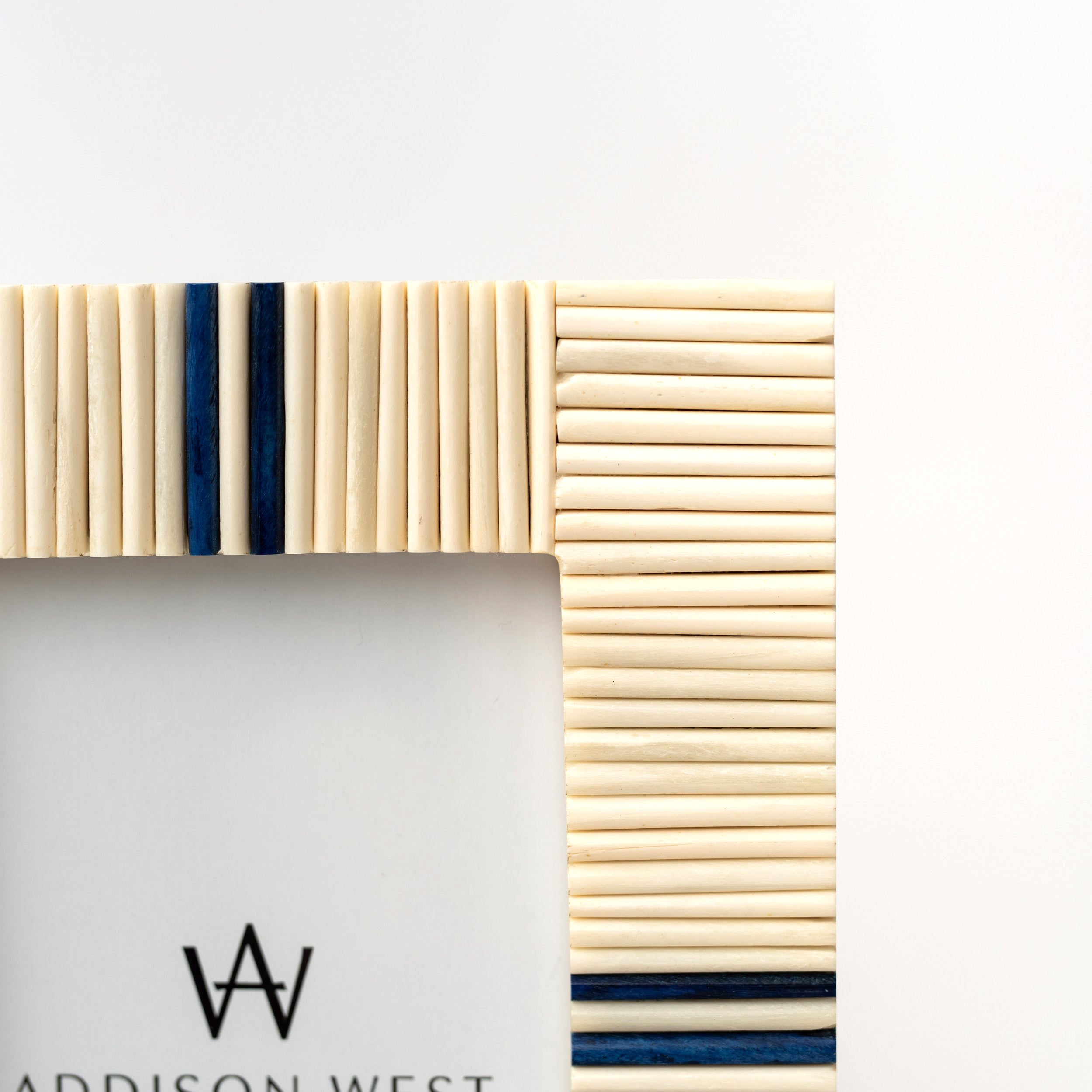 Close up of Light and Lapis Picture Frame on a white background at Addison West
