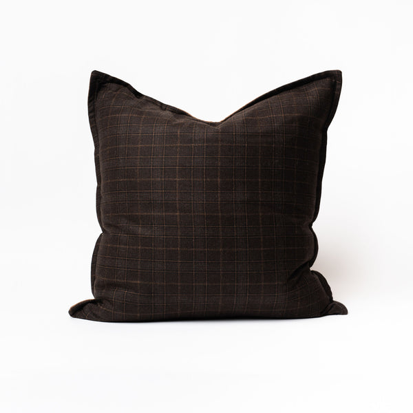 Loro Piana brown plaid Cashmere Pillow on a white background