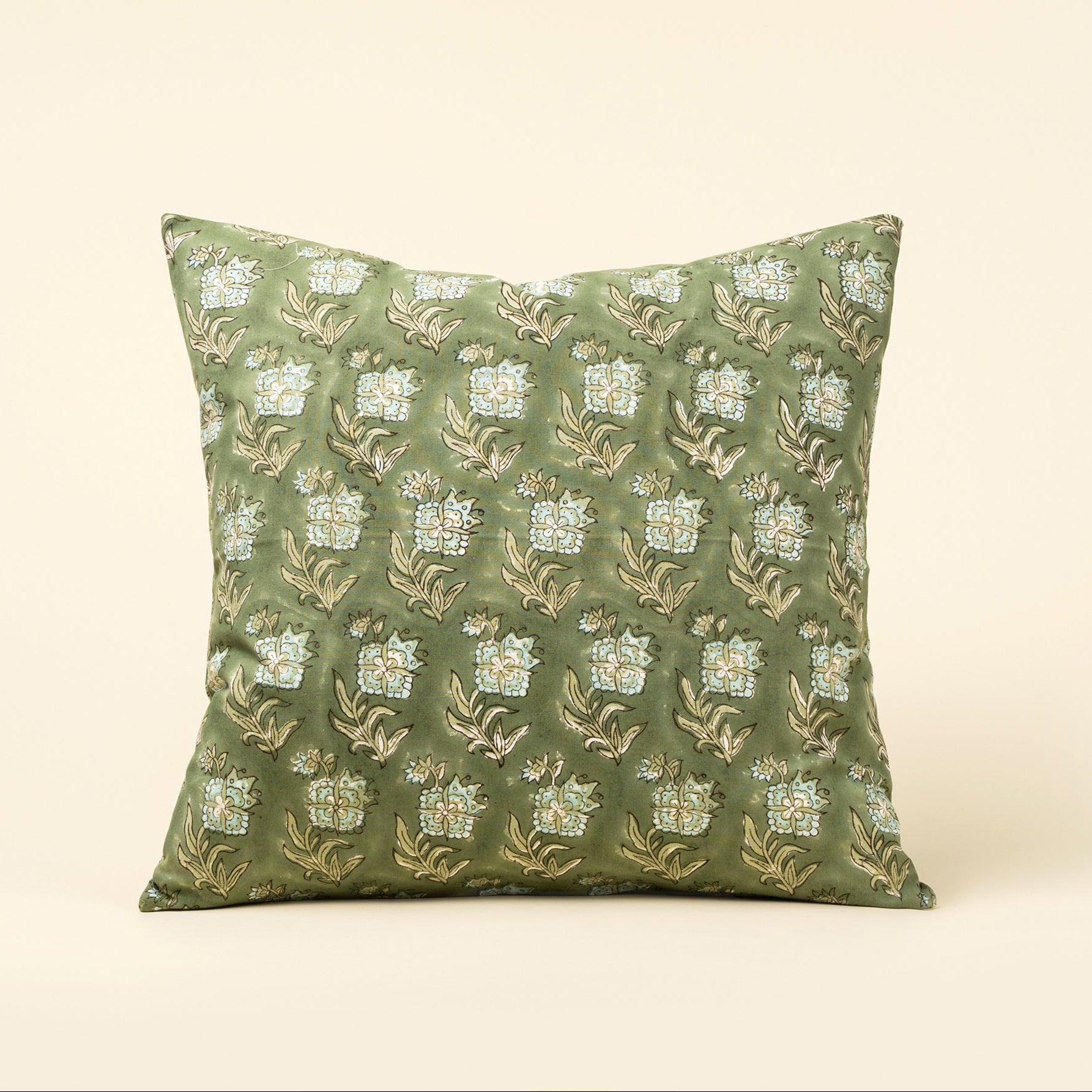 Elowen Block Print Pillow on a beige background at Addison West