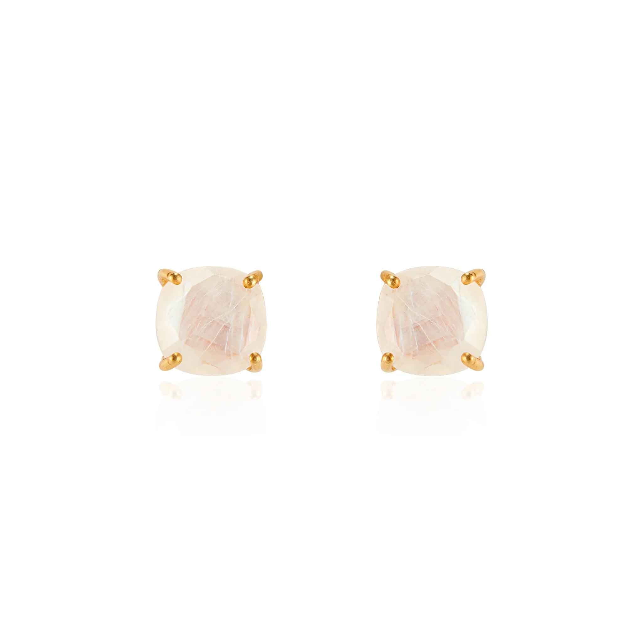 Elli Parr Emmy Studs in Rainbow Moonstone on a white background at Addison West