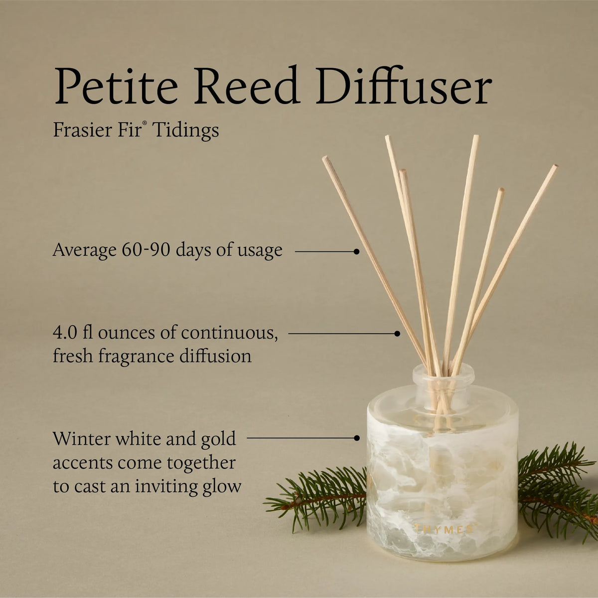 Frasier Fir Tidings Petite Diffuser 4oz on a white background at Addison West
