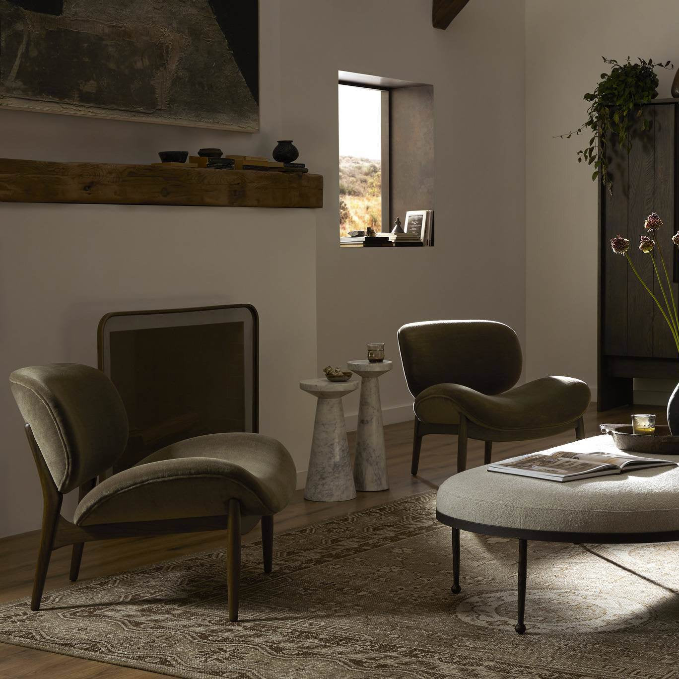 Four Hands Celine Chair in Monte Olive on in a living room at Addison West
