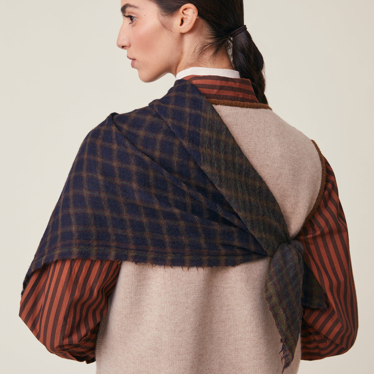 Moismont Scarf Corneille N°852 in Midnight on a model at Addison West