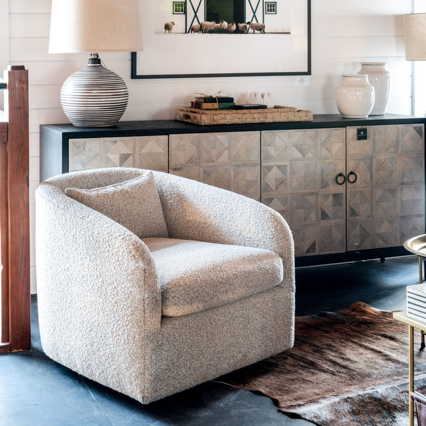 Four Hands Topanga Swivel Chair In Knoll Domino - Addison West