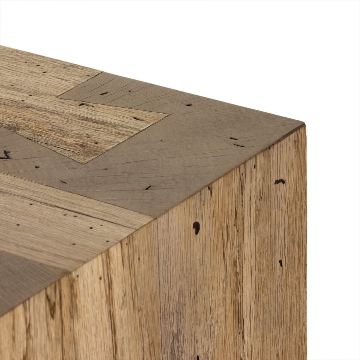 Close up of Four Hands Abaso Sideboard in Rustic Wormwood Oak on a white background at Addison West