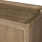 Close up of Four Hands Adley Sideboard in Weathered Washed Oak Veneer on a white background at Addison West
