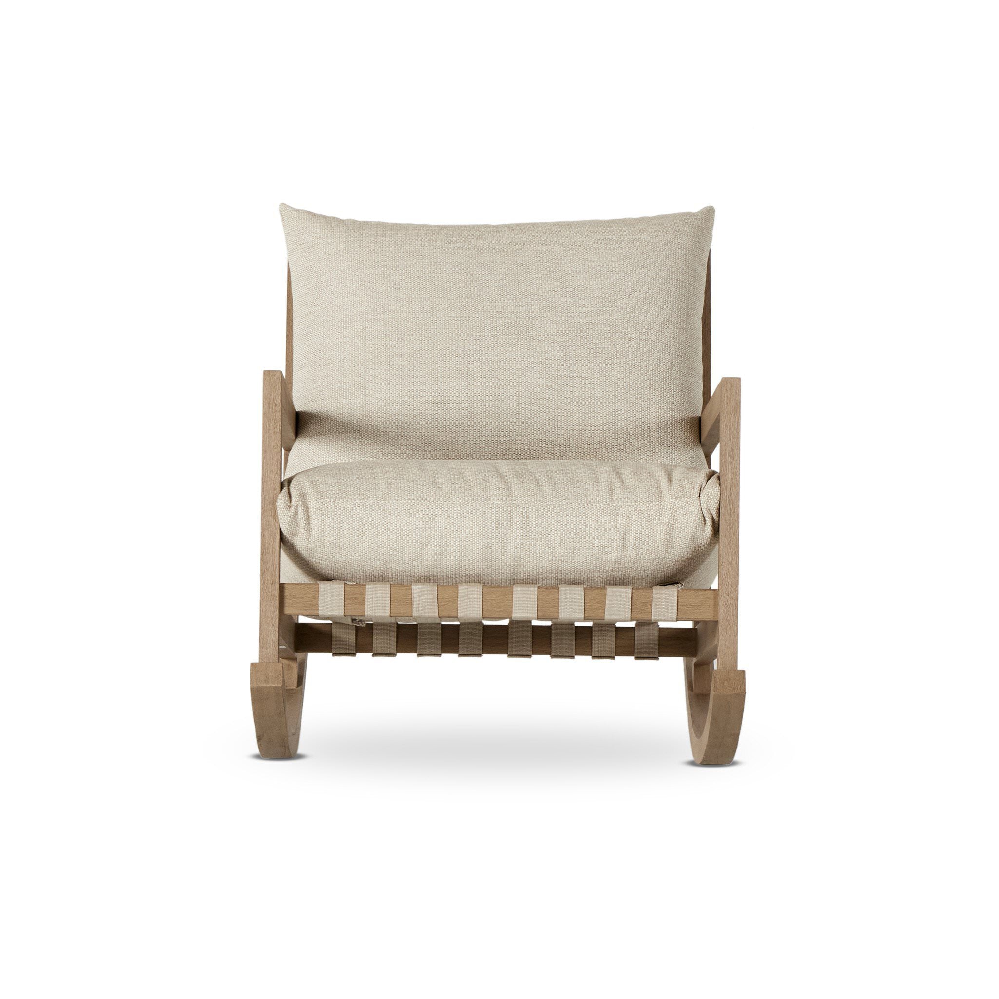 Four Hands Aiken Outdoor Rocking Chair in Faye Sand on a white background at Addison West