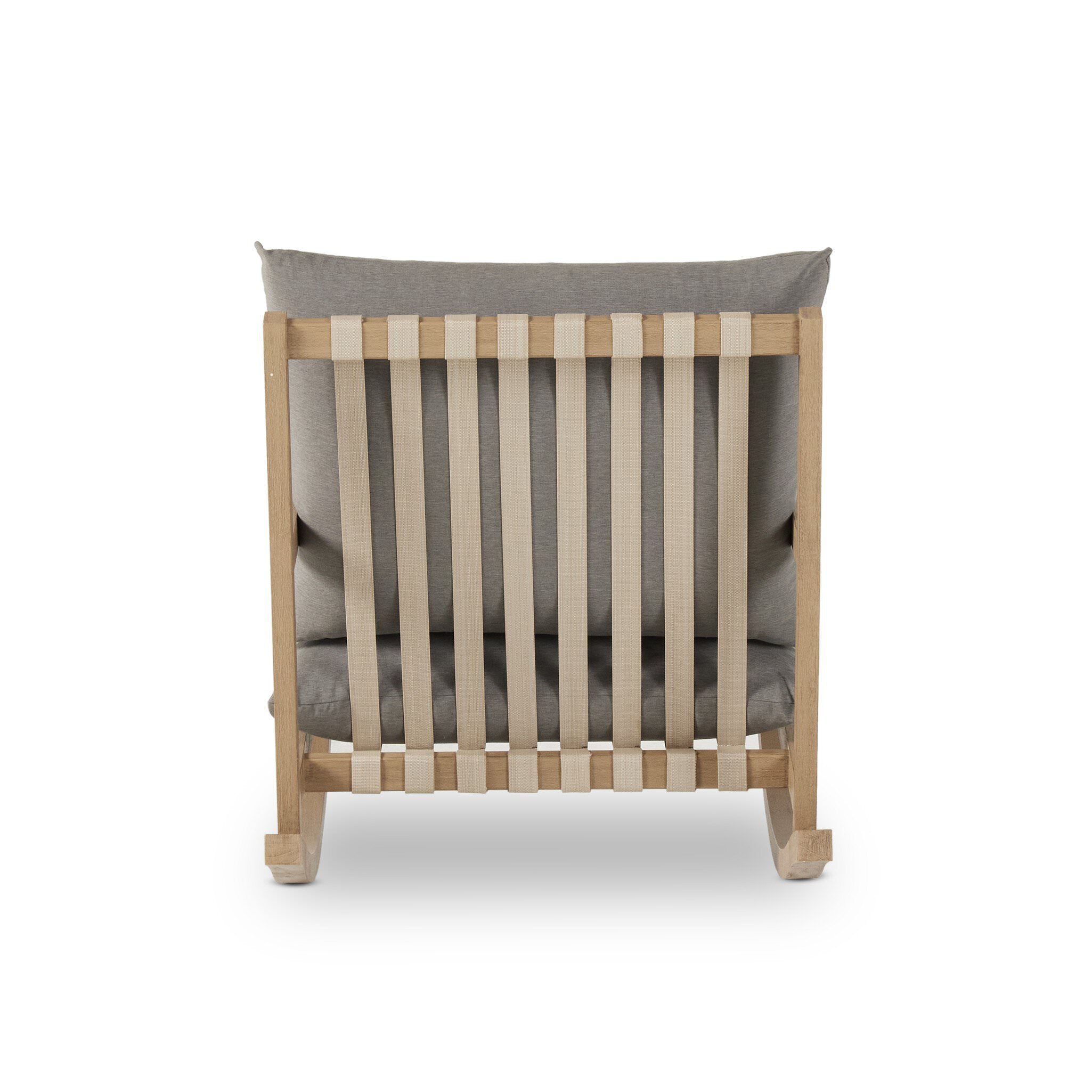 Back of Four Hands Aiken Outdoor Rocking Chair in Venao Charcoal on a white background at Addison West