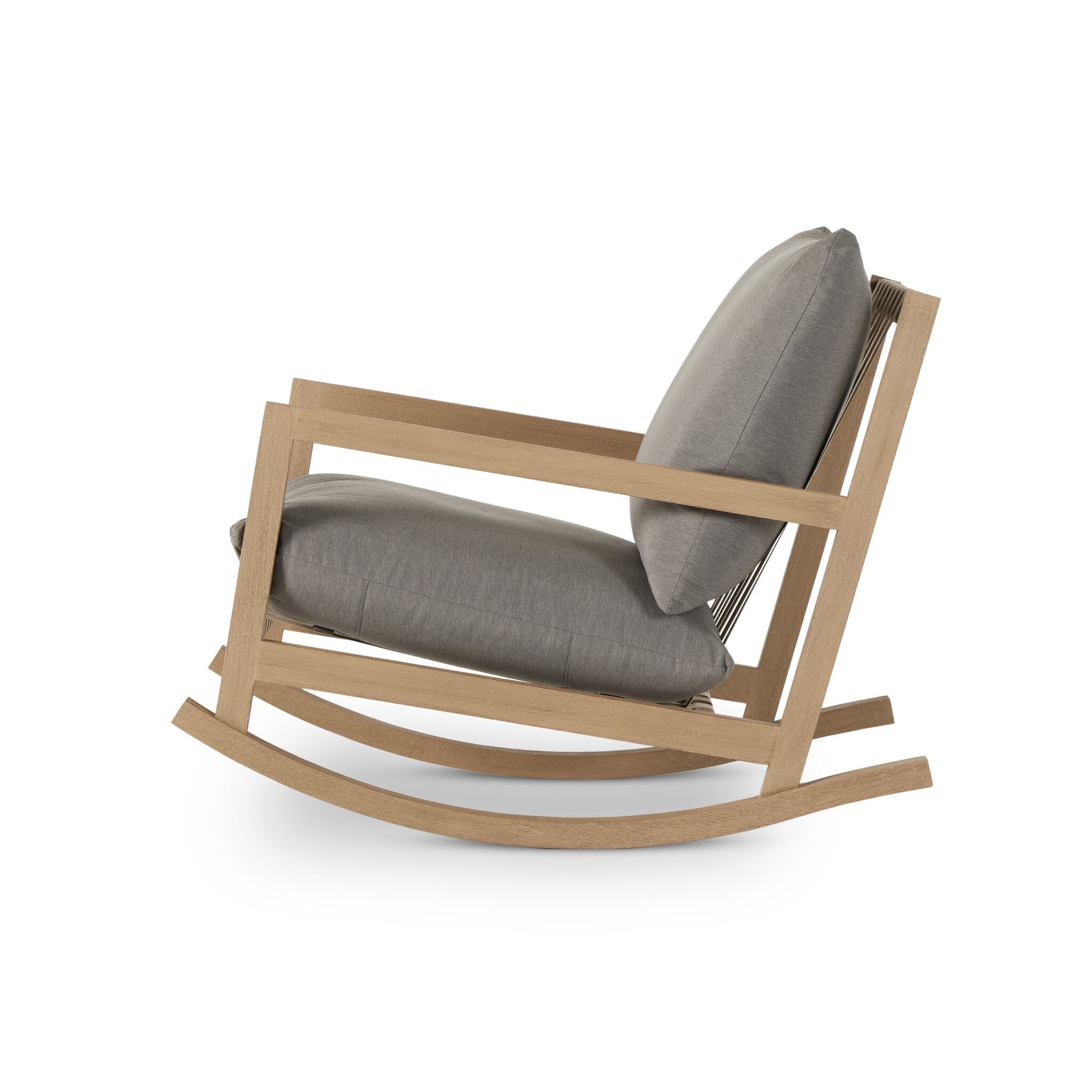 Four Hands Aiken Outdoor Rocking Chair in Venao Charcoal on a white background at Addison West