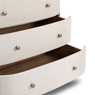 Close up of Four Hands Amelia Chest in Ivory Painted Linen on a white background at Addison West
