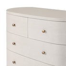 Close up of Four Hands Amelia Chest in Ivory Painted Linen on a white background at Addison West