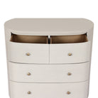 Close up of Four Hands Amelia Chest in Ivory Painted Linen on a white background at Addison West