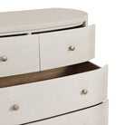 Close up of Four Hands Amelia Chest in Ivory Painted Linen on a white background at Addison West