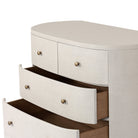 Close up of Four Hands Amelia Chest in Ivory Painted Linen on a white background at Addison West