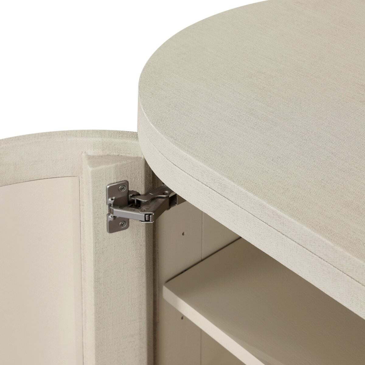 Close up of Four Hands Amelia Media Console in Light Antique Brass on a white background at Addison West