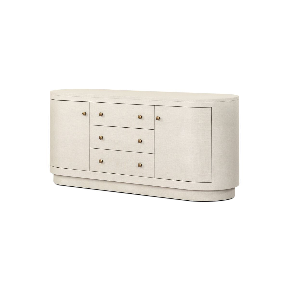 Four Hands Amelia Media Console in Light Antique Brass on a white background at Addison West
