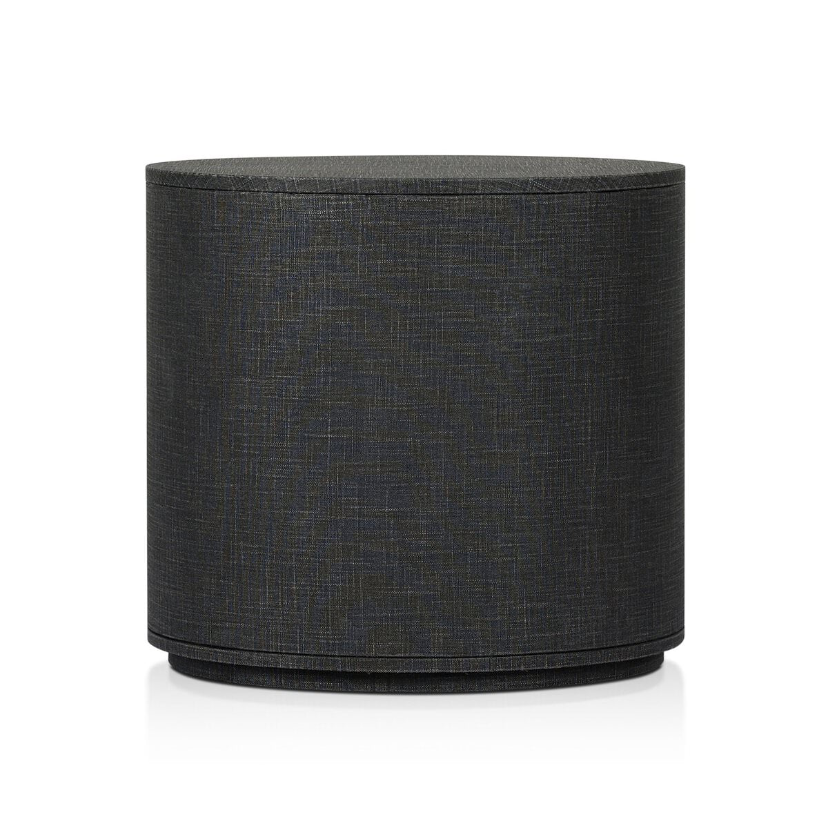 Back of Four Hands Amelia Oval Nightstand in Black Linen on a white background at Addison West