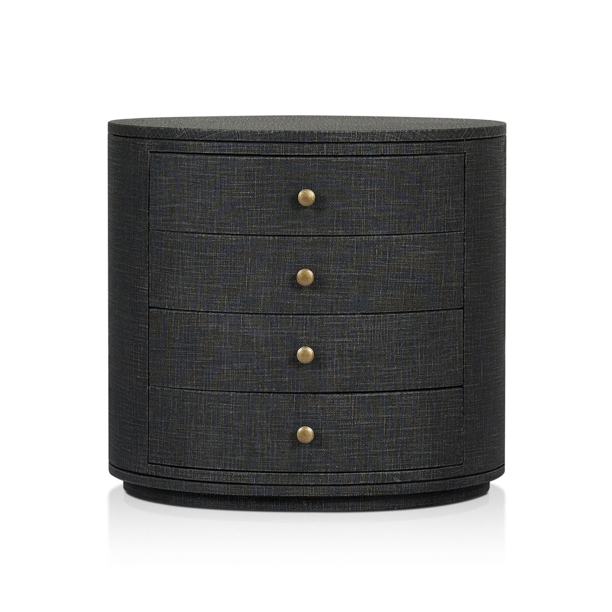 Four Hands Amelia Oval Nightstand in Black Linen on a white background at Addison West